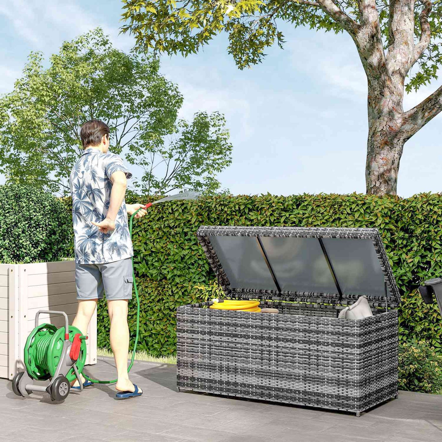 Rattan Storage Box, 380L, Weatherproof, Dark Grey