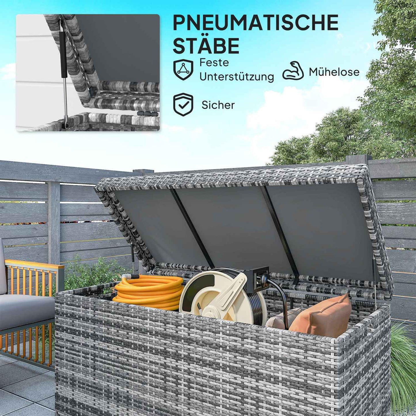 Rattan Storage Box, 380L, Weatherproof, Dark Grey
