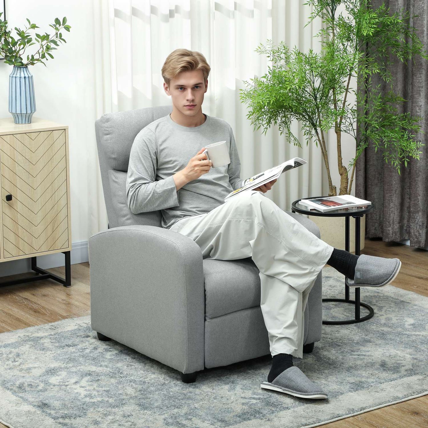 Recliner Chair, Adjustable 135°, Linen-Polyester, Light Grey