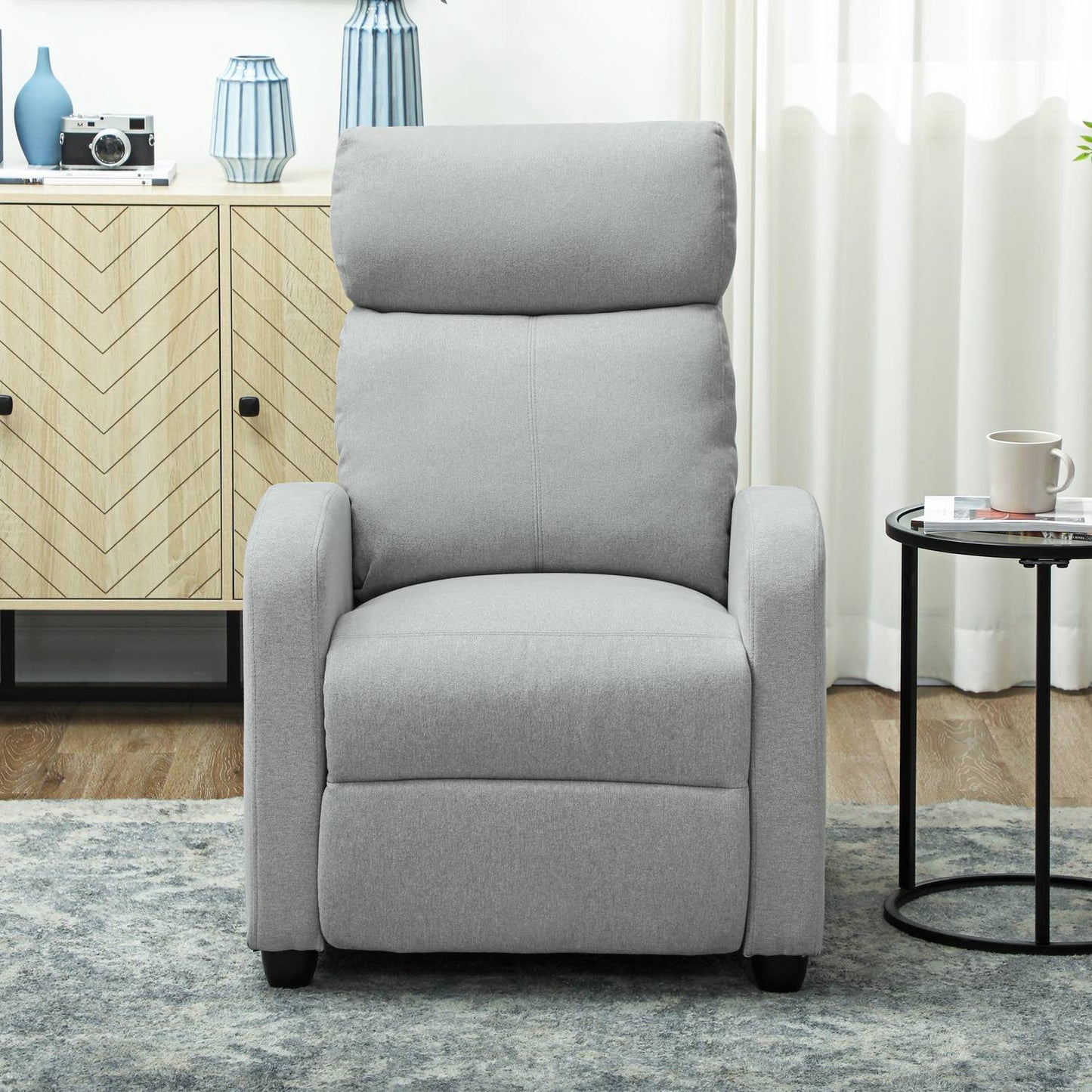 Recliner Chair, Adjustable 135°, Linen-Polyester, Light Grey