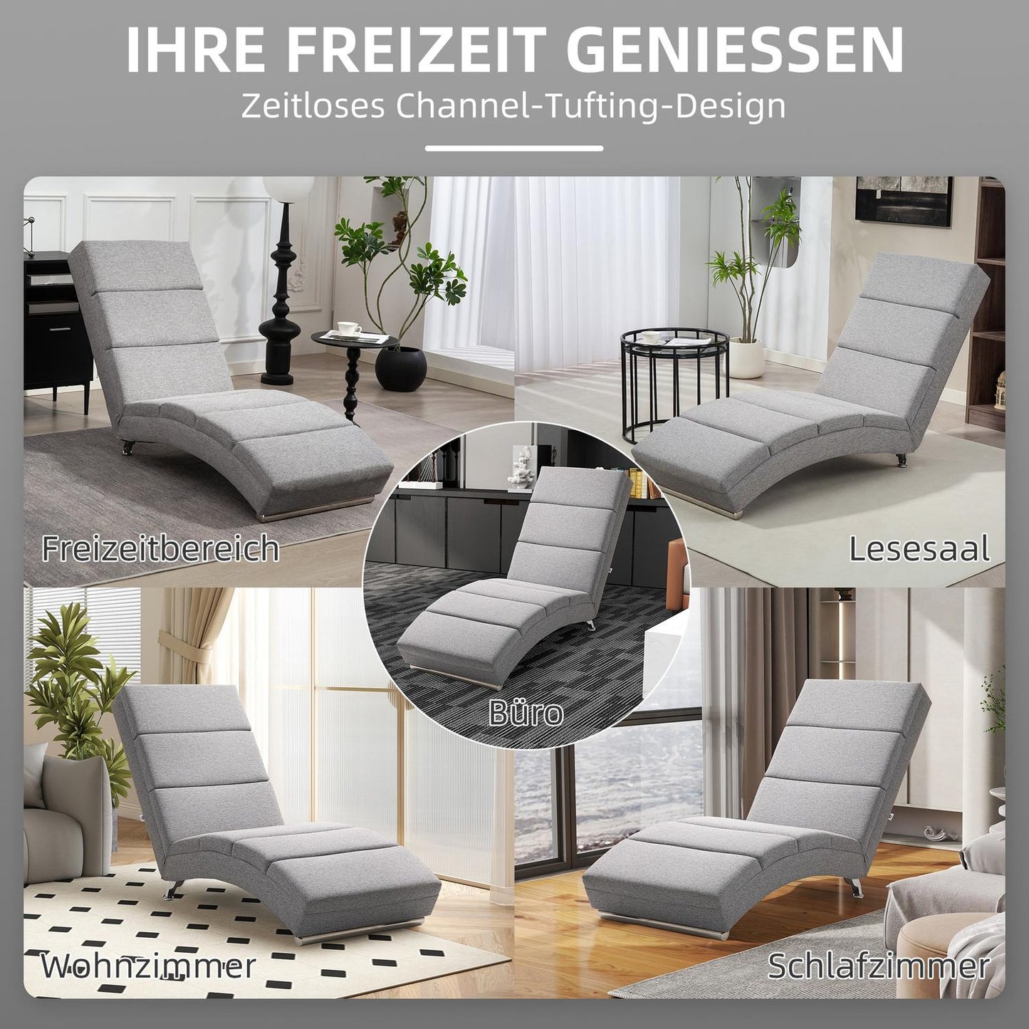 Recliner Chair with Backrest, Steel Legs, Thick Padding, Light Grey