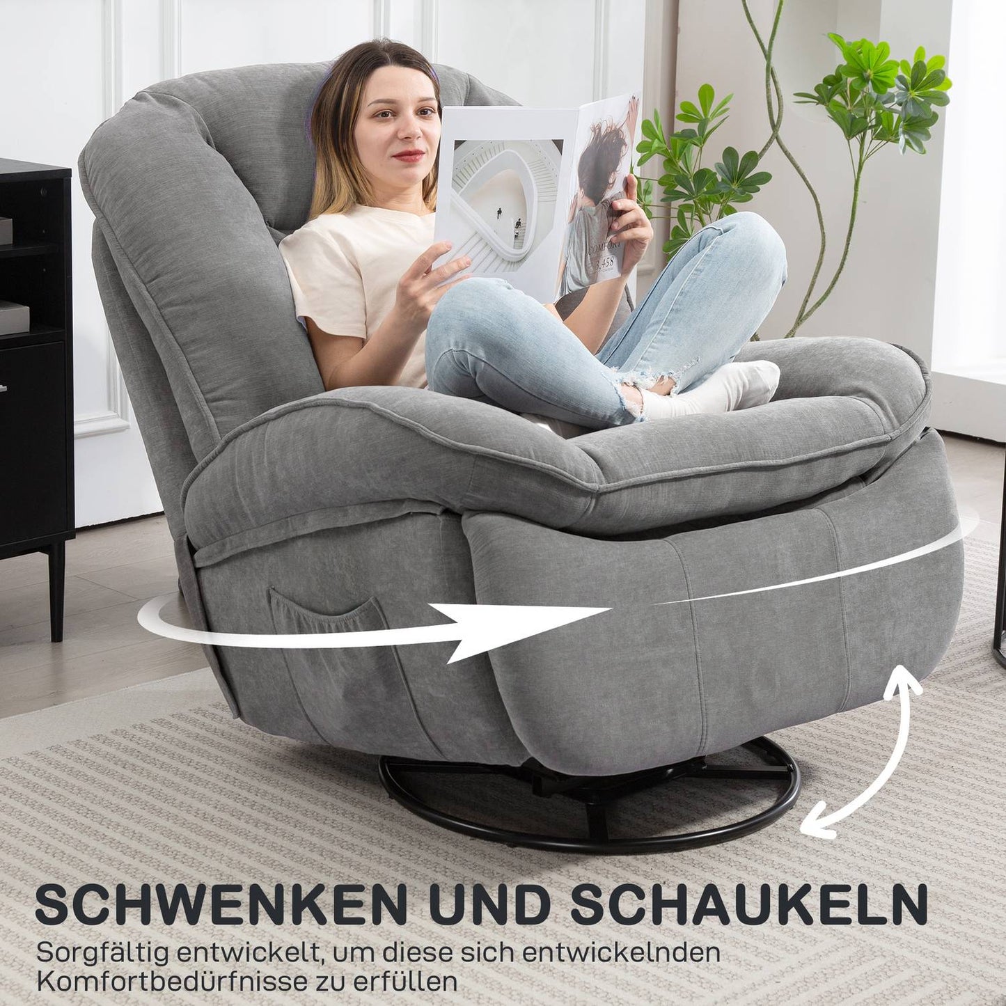 Recliner Chair with Swivel, Rocking, Footrest, Dark Grey