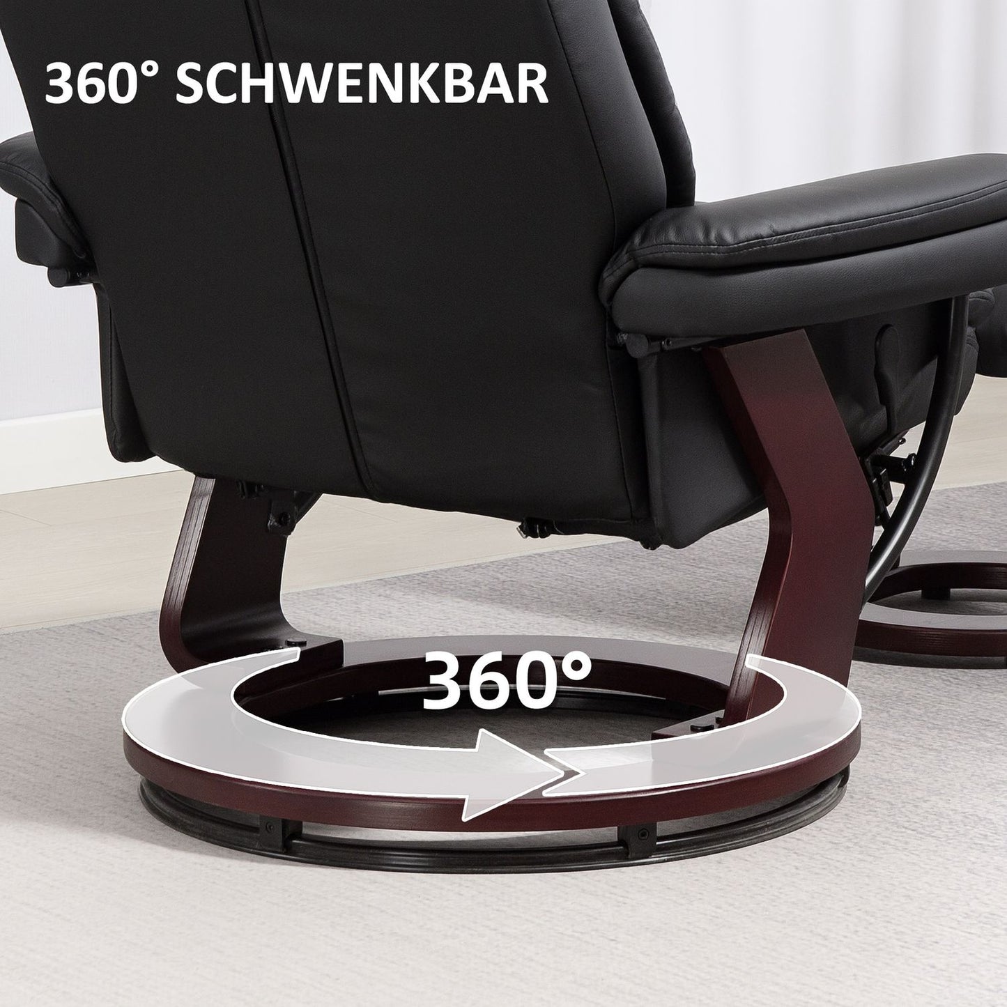 Recliner Chair with Ottoman, Faux Leather, Black, Adjustable