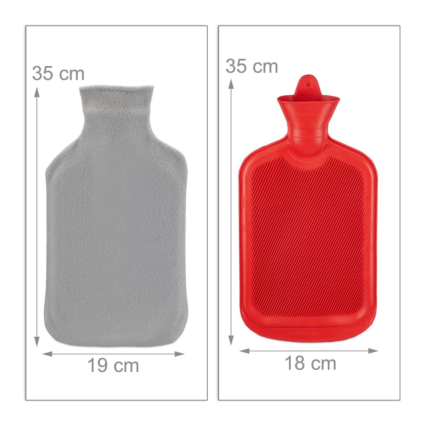 Red Hot Water Bottle with Grey Cover