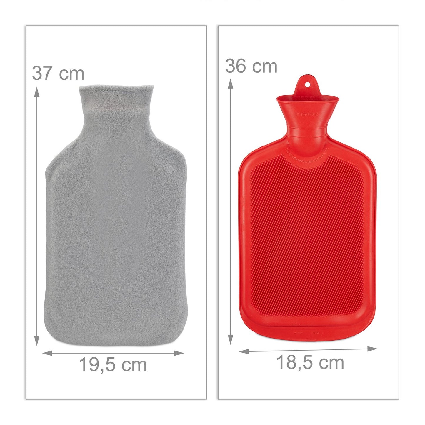 Red Hot Water Bottle with Grey Cover