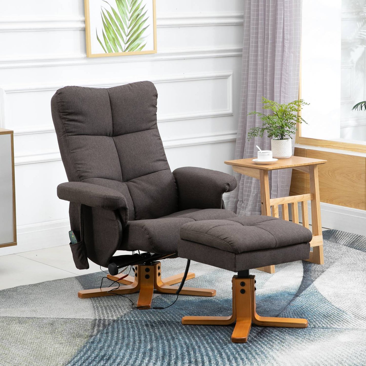 Massage chair with footstool, 145° tilt, brown
