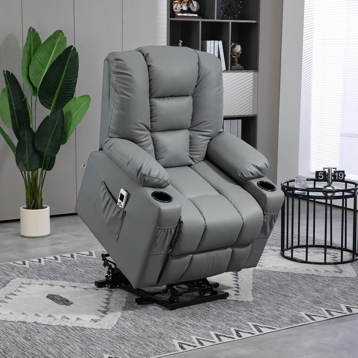 Electric recliner with USB, massage, wheels, gray