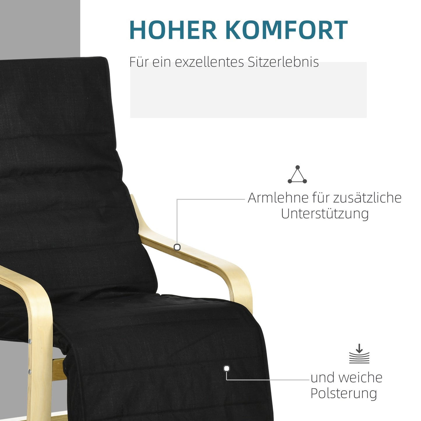 Relaxation chair with adjustable footrest, linen, black