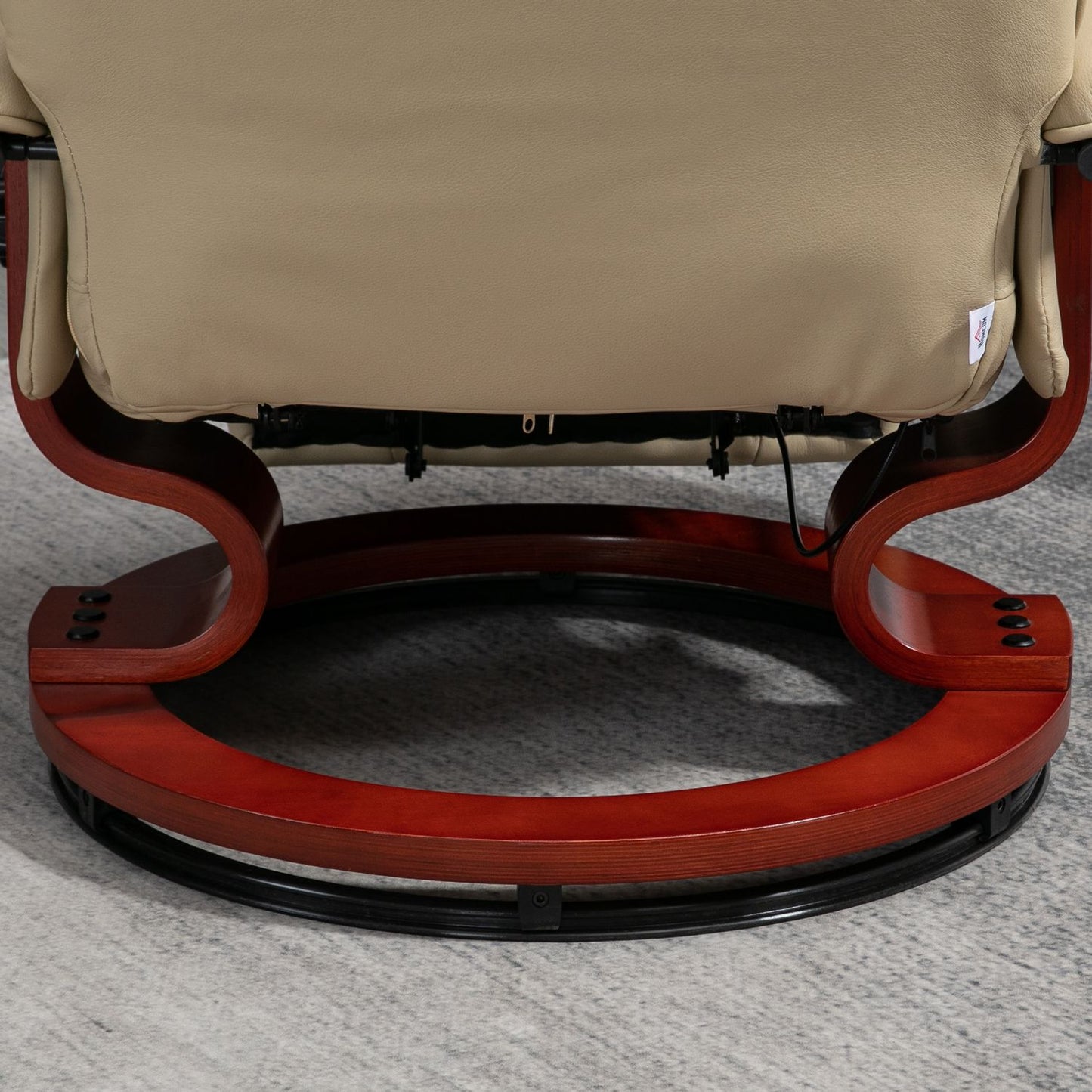 Cream white artificial leather armchair with footrest