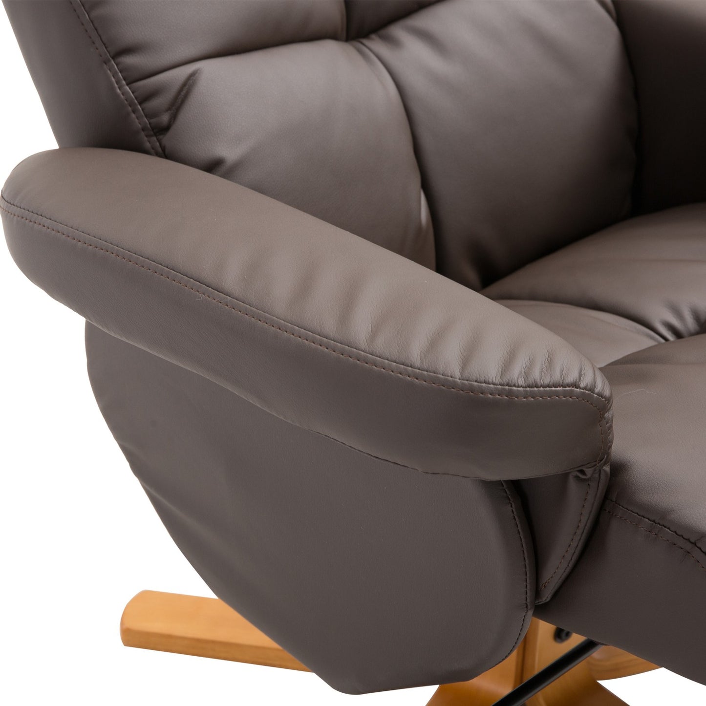 Armchair with ottoman, storage and swivel, brown PU
