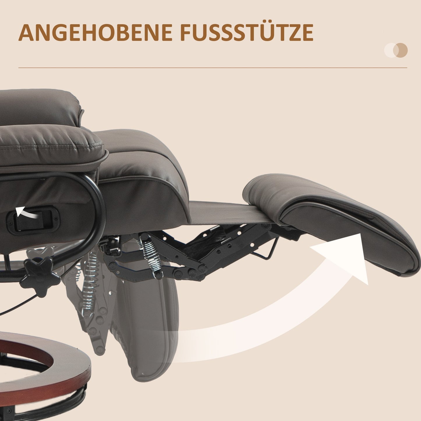 Reclining TV chair in artificial leather, Rotating, Brown, 150 kg Capacity