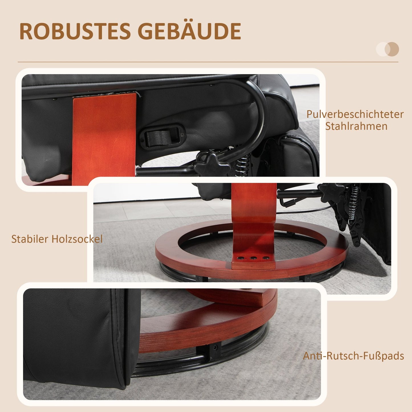 Reclining TV chair in artificial leather, Rotating, Brown, 150 kg Capacity