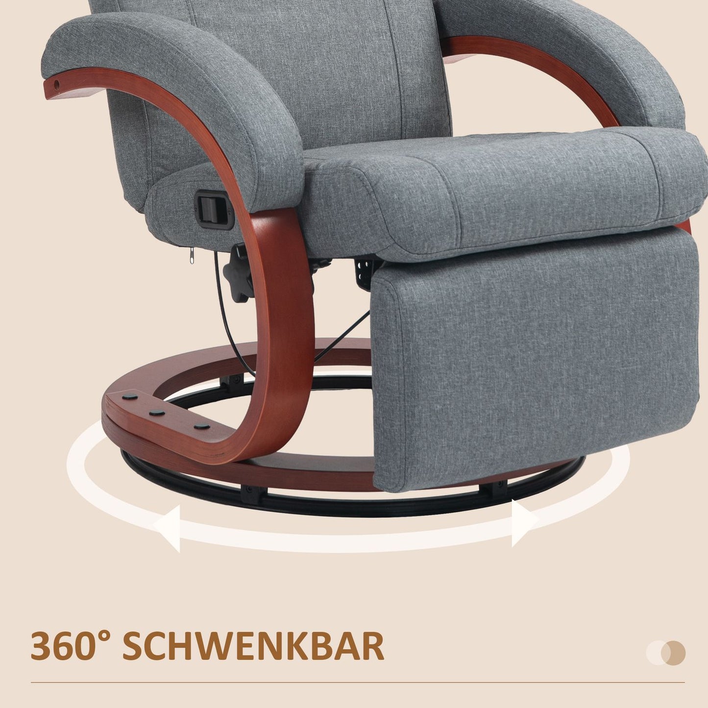Reclining TV chair, swivel with adjustable backrest, gray fabric