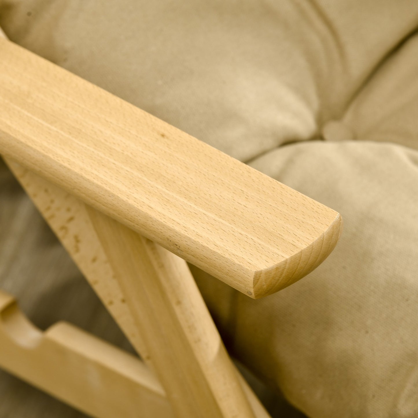 Folding lounge chair, linen upholstery, beech wood, brown