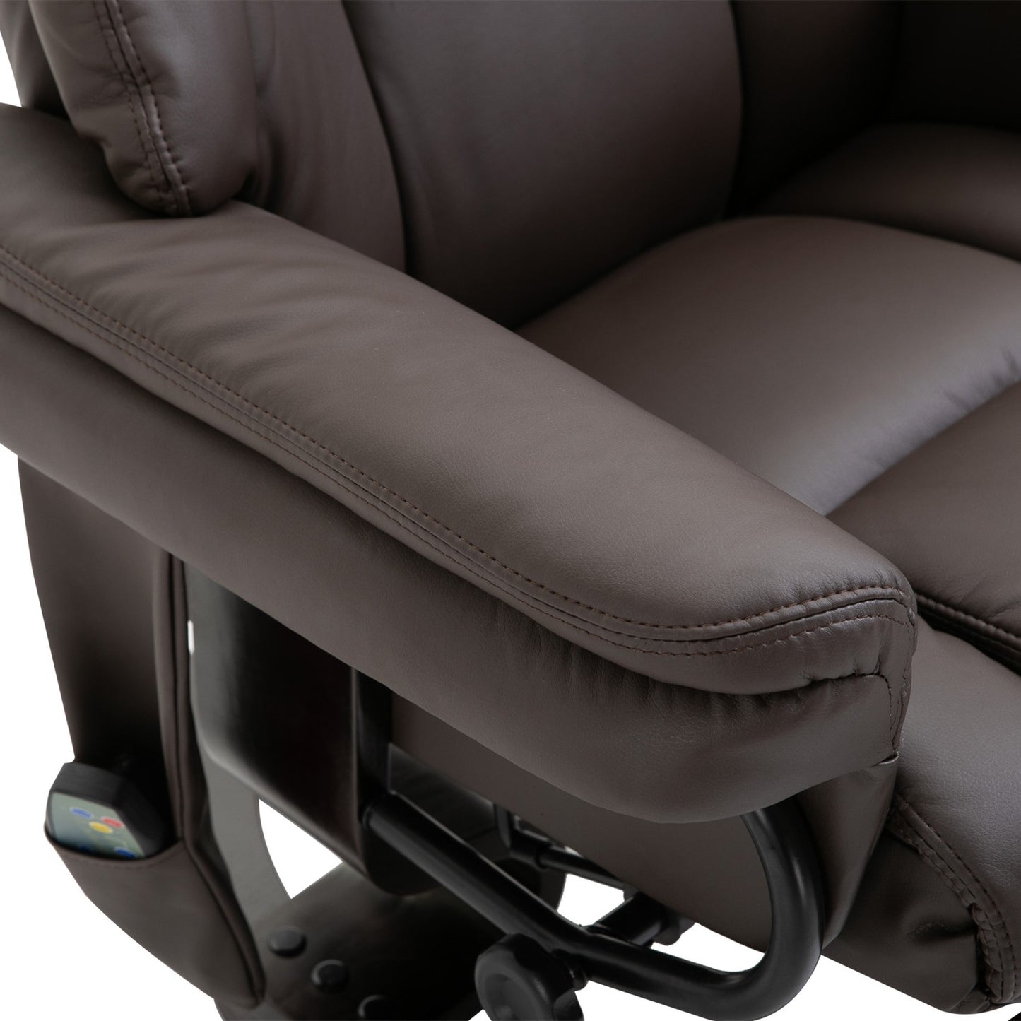 Massage armchair with footstool, artificial leather, brown