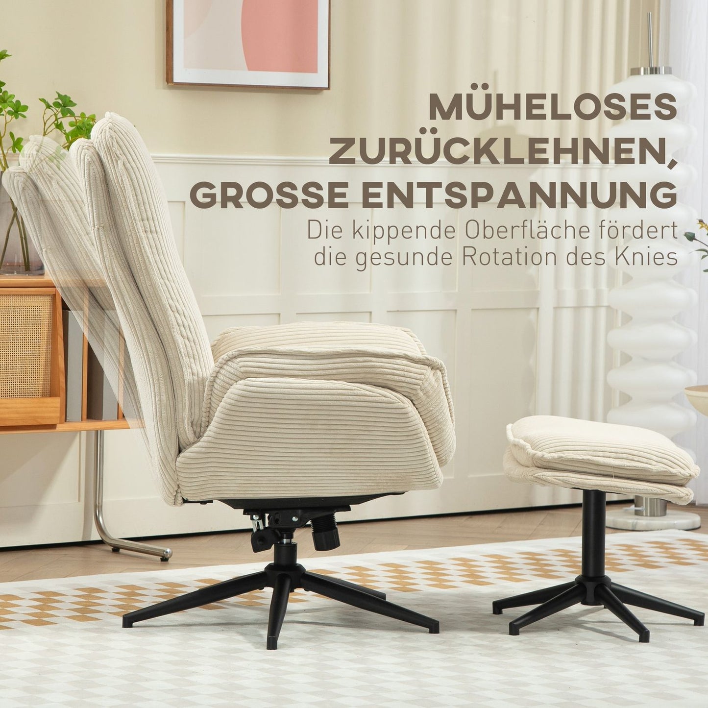 Lounger Beige with 360° rotatable and stool