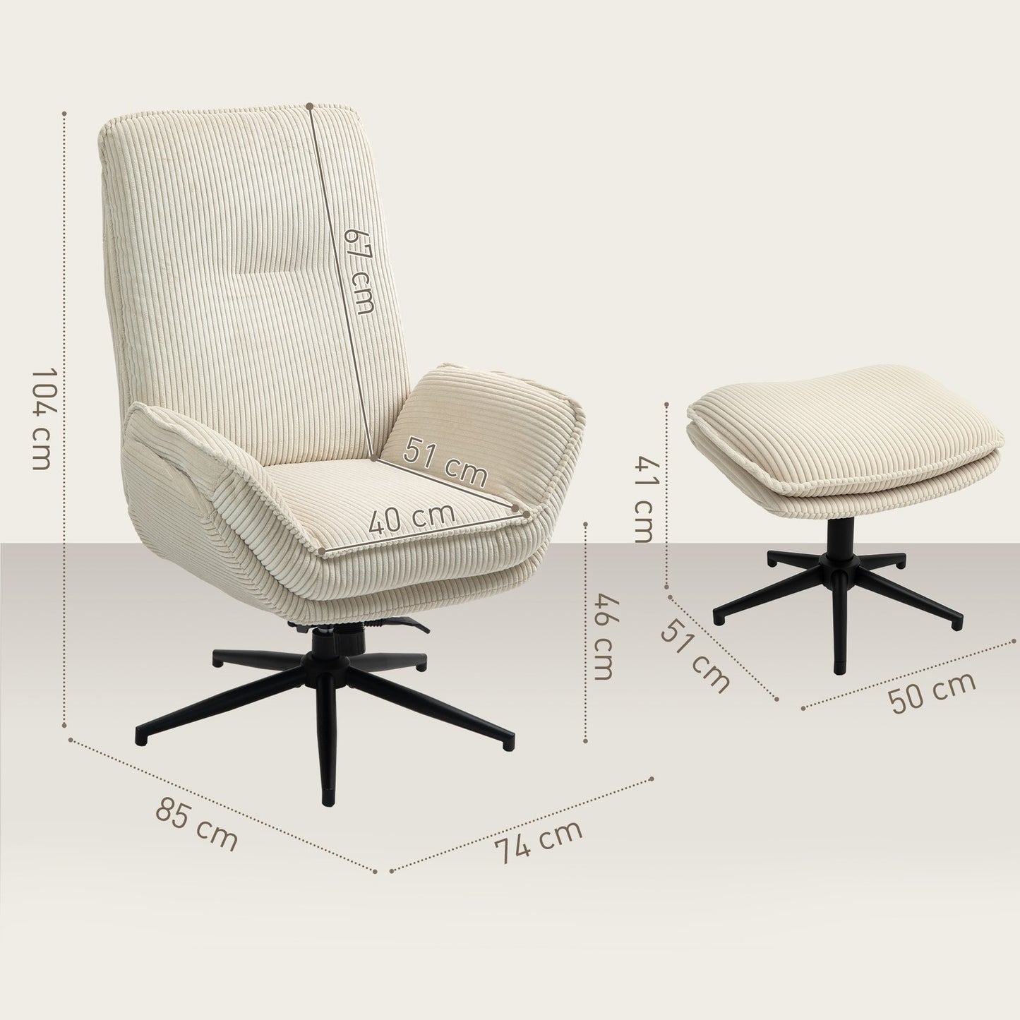 Lounger Beige with 360° rotatable and stool