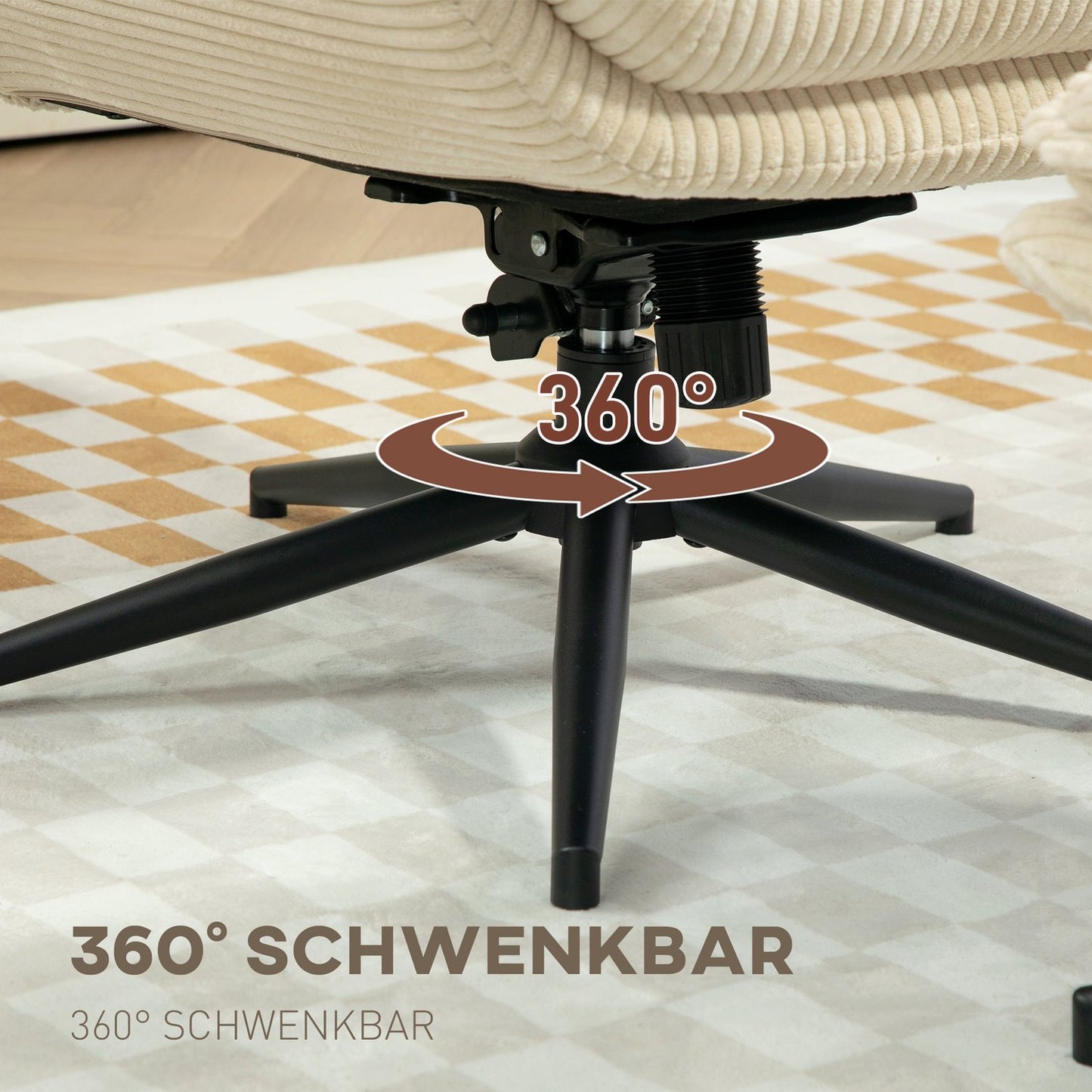 Lounger Beige with 360° rotatable and stool
