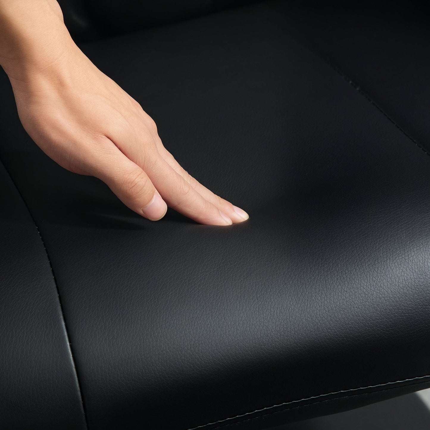Lounger with stool & adjustable backrest, black artificial leather