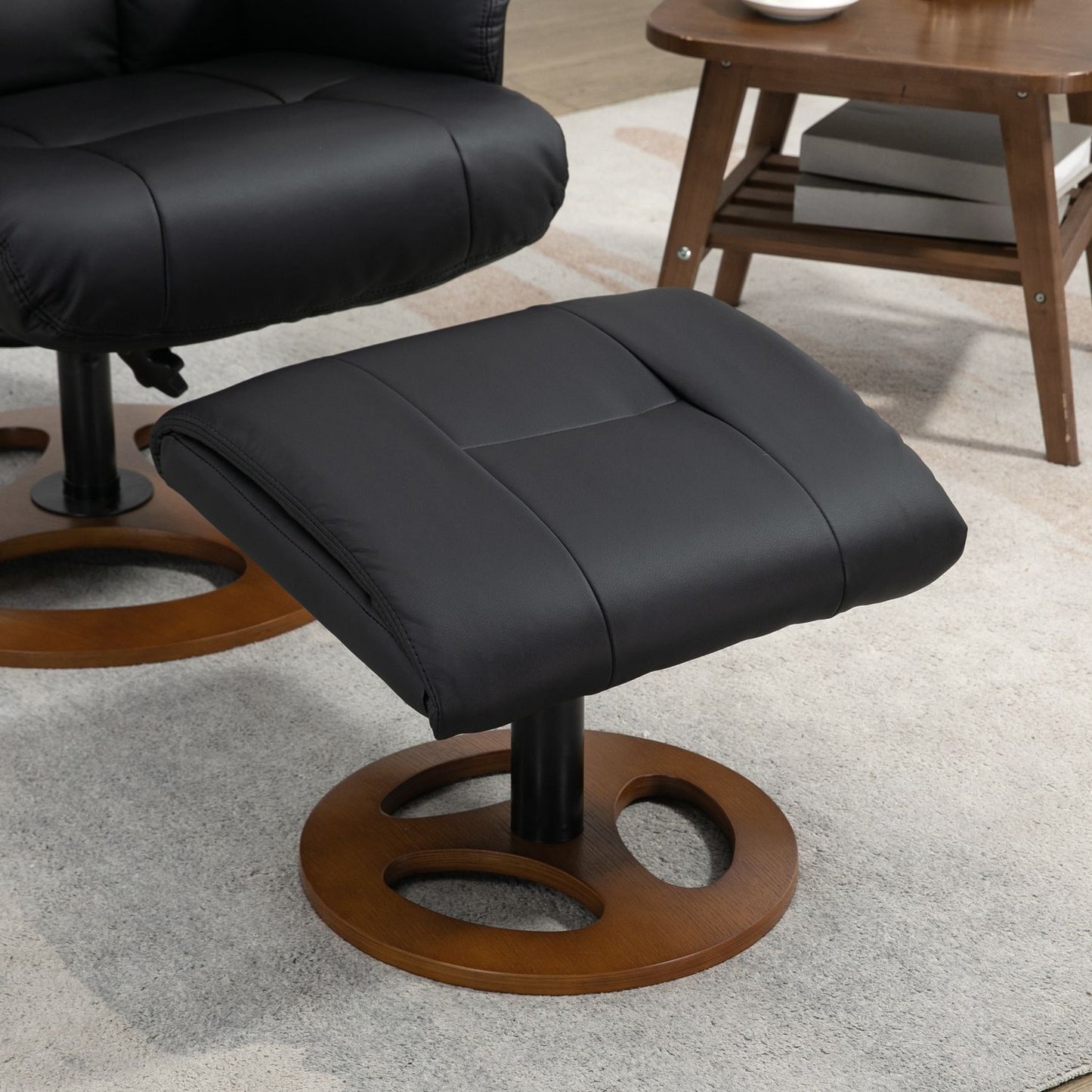 Electric recliner with stool, 130° tilt, black artificial leather