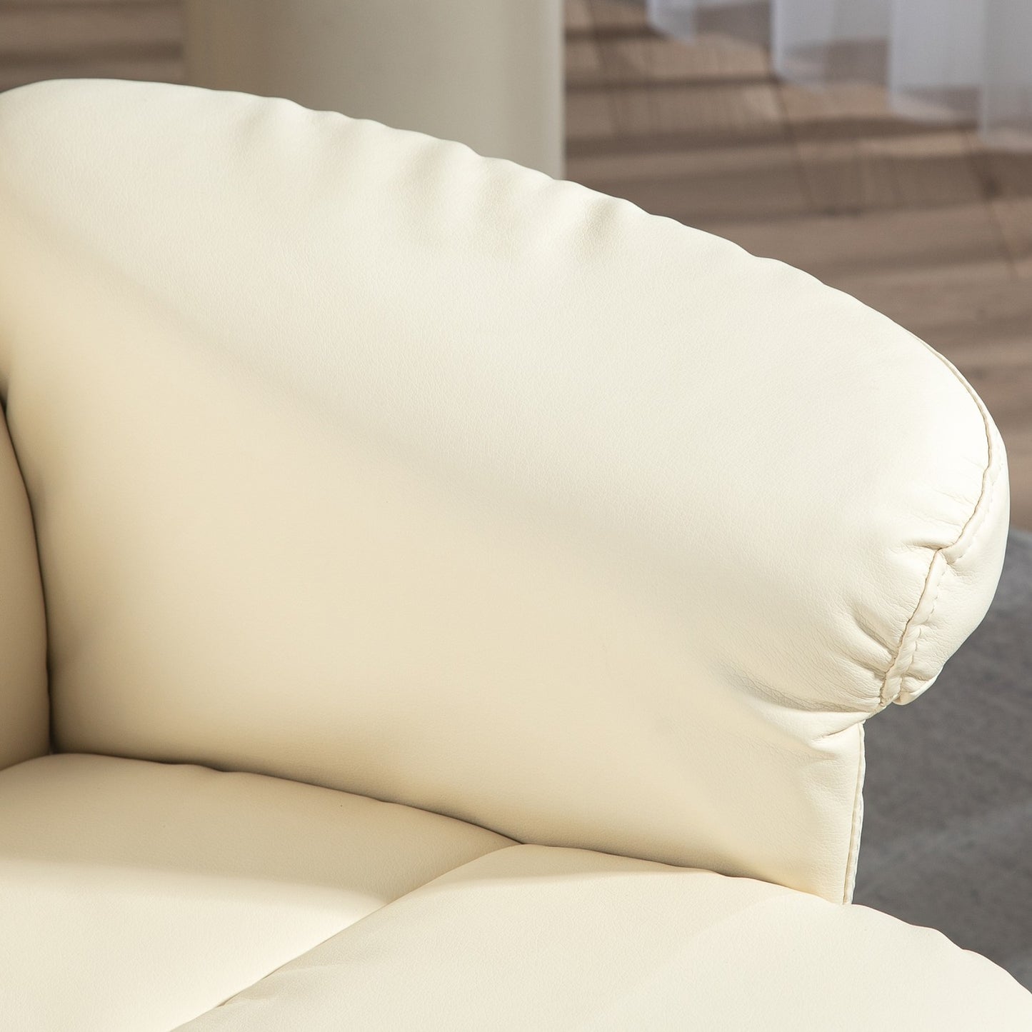 Reclining chair in artificial leather with ottoman - cream white