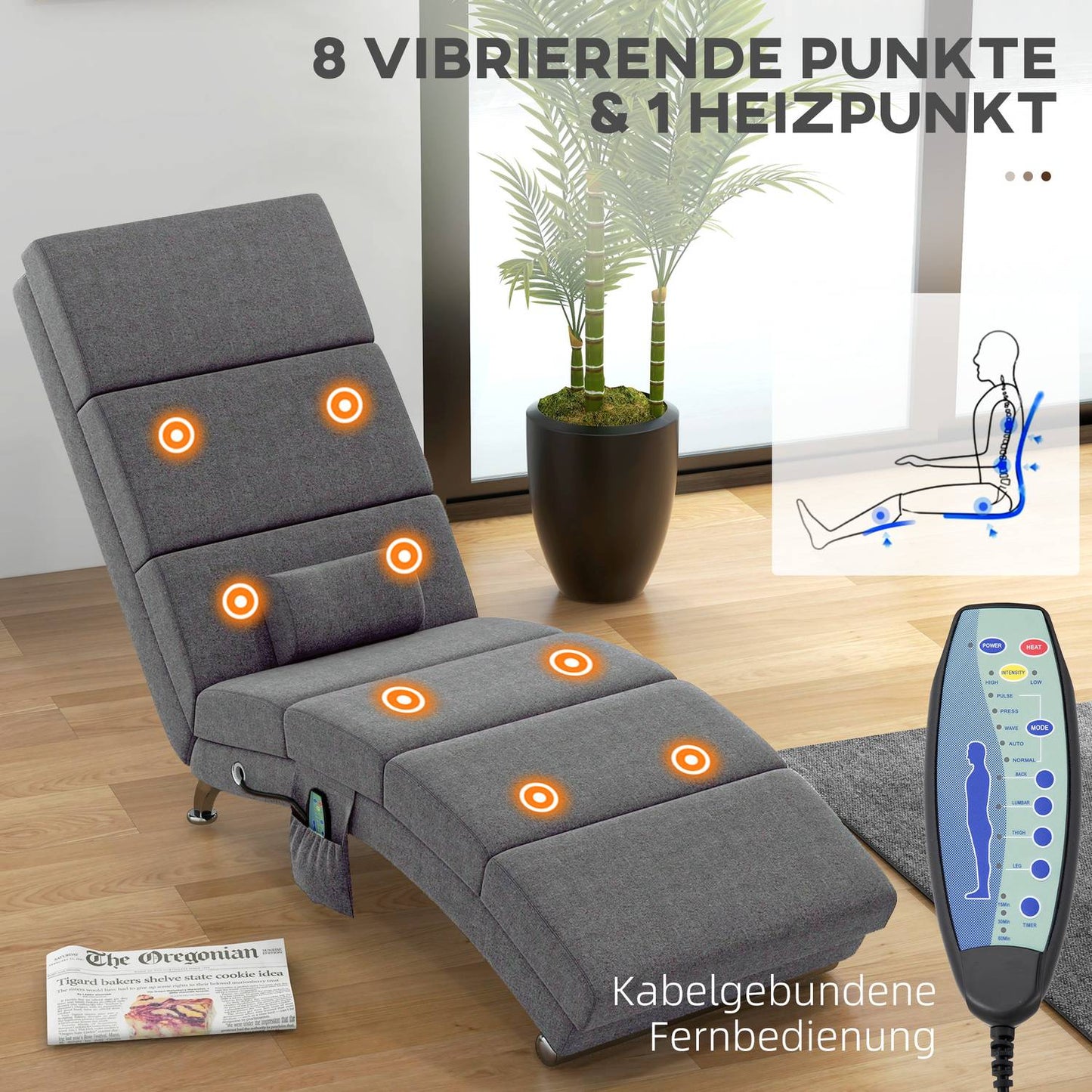 Electric massage chair, foldable with remote control