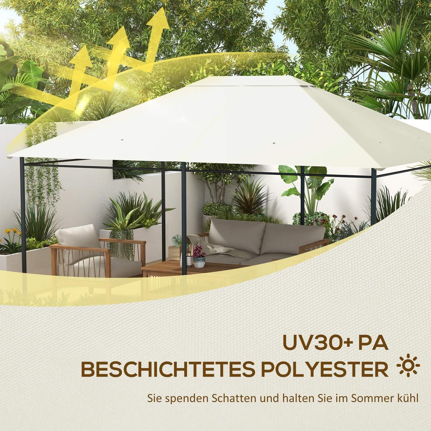Waterproof Replacement Gazebo Roof, UV Protected, 3.97x2.97M, Cream