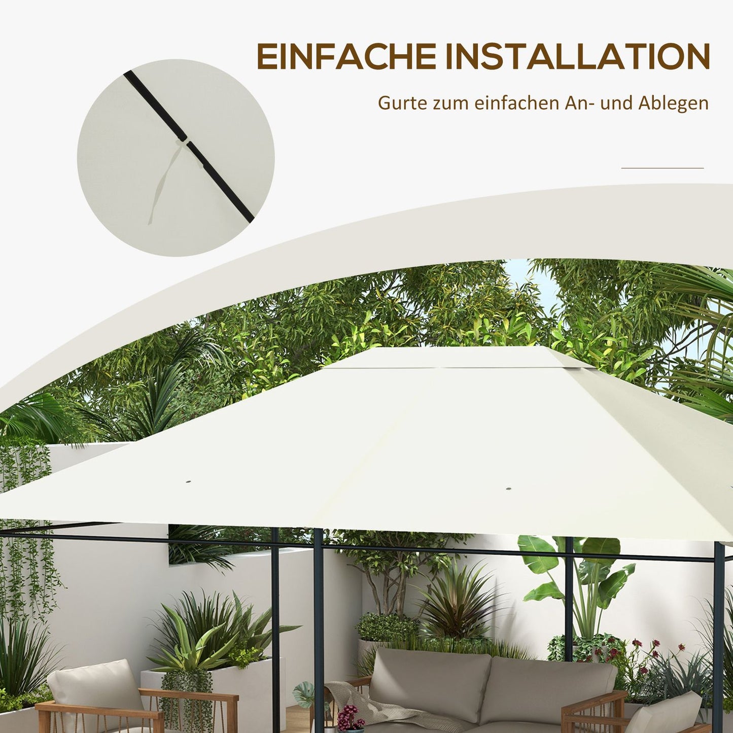 Waterproof Replacement Gazebo Roof, UV Protected, 3.97x2.97M, Cream
