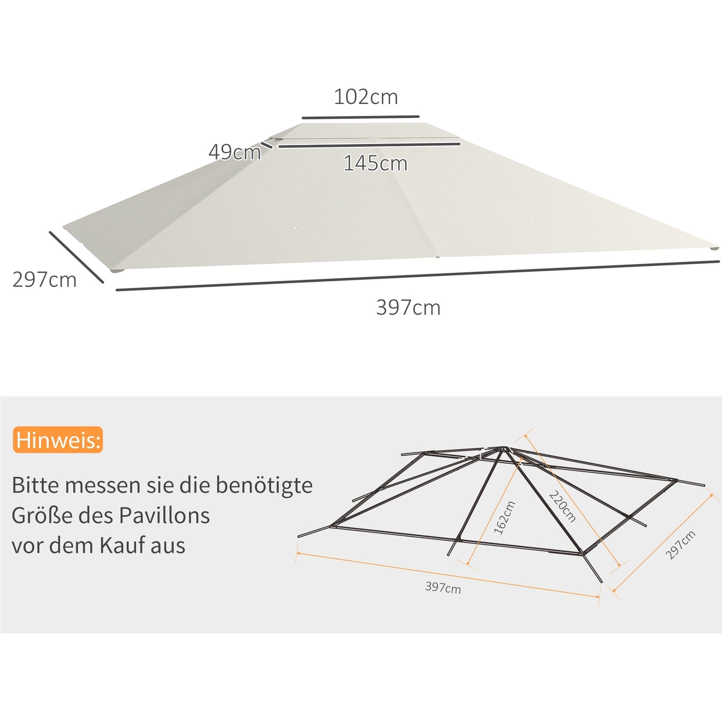 Waterproof Replacement Gazebo Roof, UV Protected, 3.97x2.97M, Cream