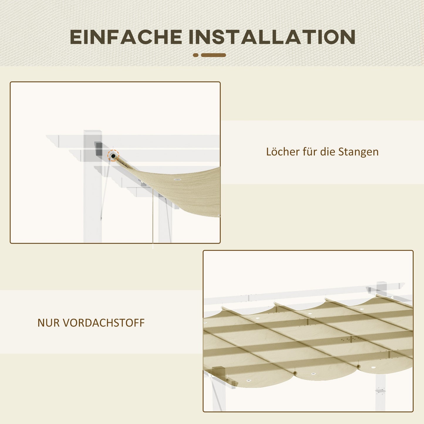 Waterproof 3x3m Pergola Roof replacement, beige canopy