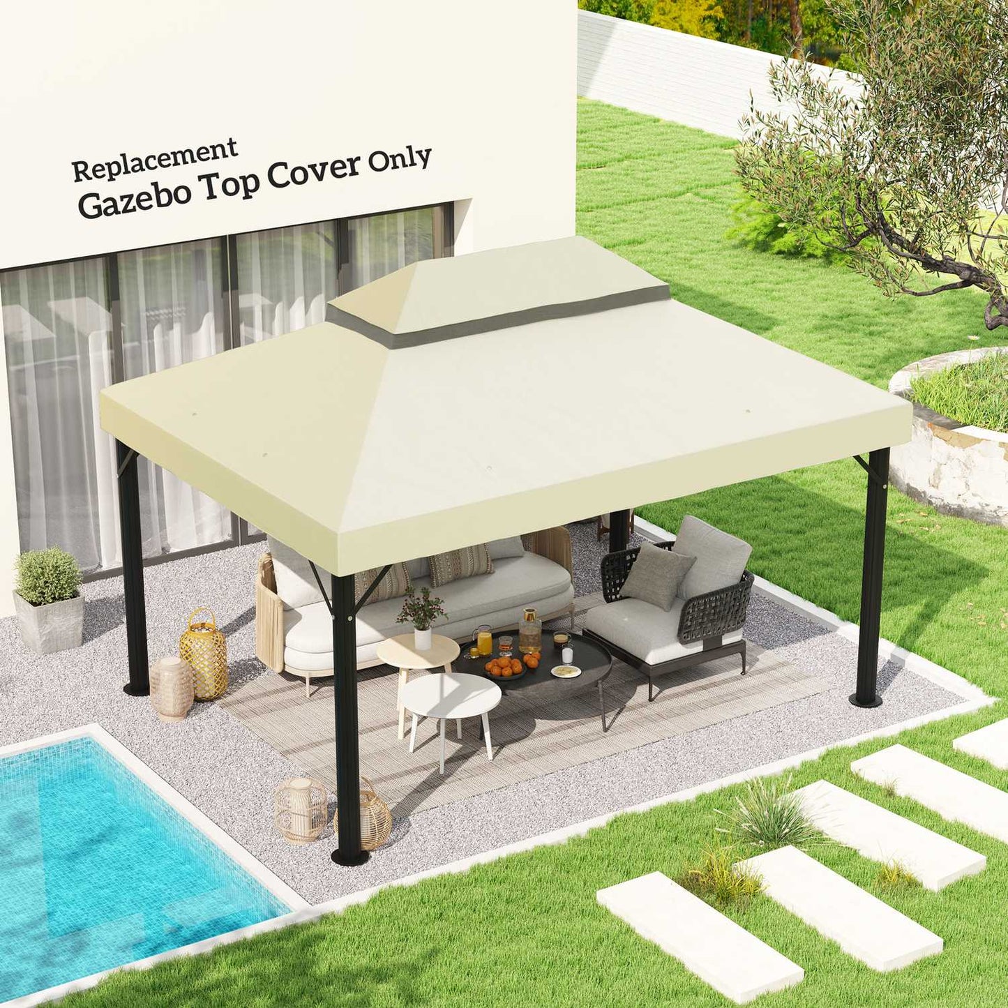 Waterproof Garden Gazebo Roof replacement 3 x 4 m, Cream white