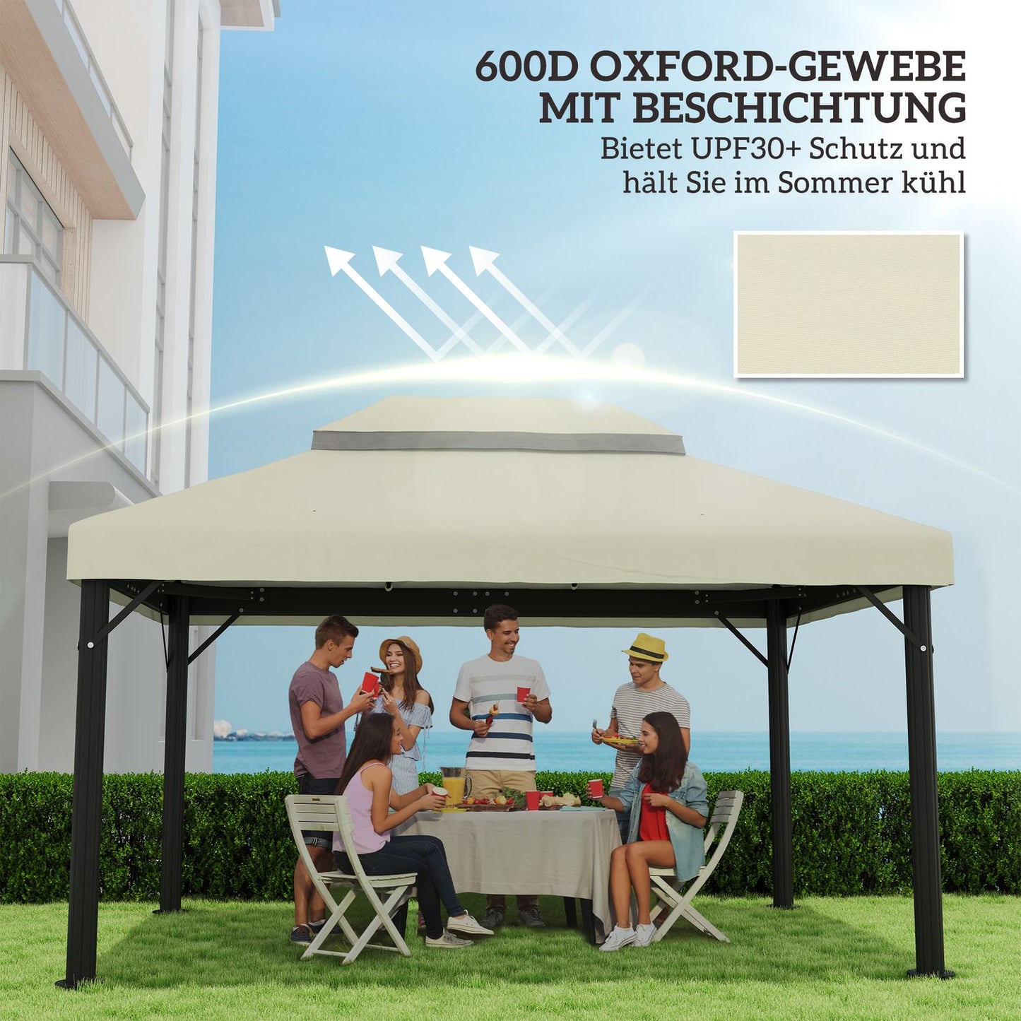 Waterproof Garden Gazebo Roof replacement 3 x 4 m, Cream white