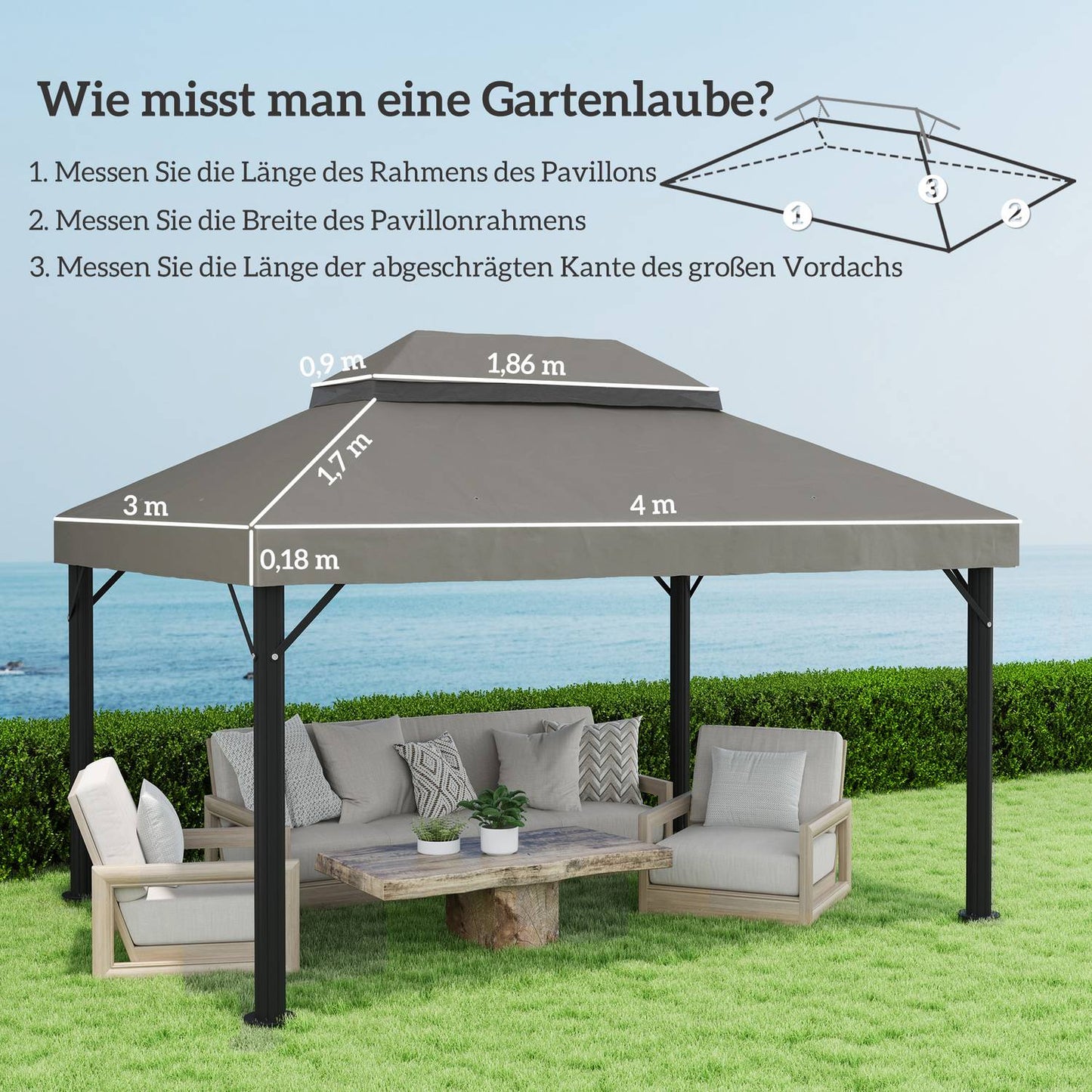 Waterproof roof replacement for 3x4m garden gazebo, UPF30+