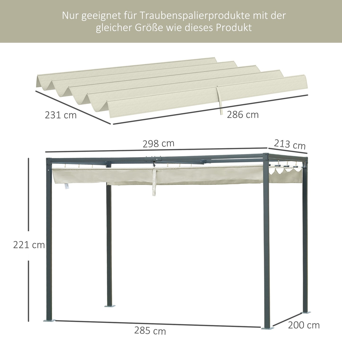 Water-repellent Pergola Roof Cover, Creamy White, UV 30+