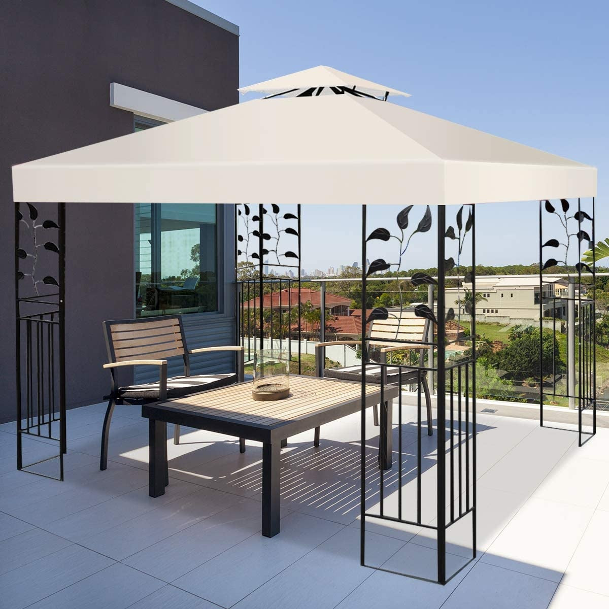 Replacement top cover 300 x 300 cm patio canopy for double-story gazebo beige