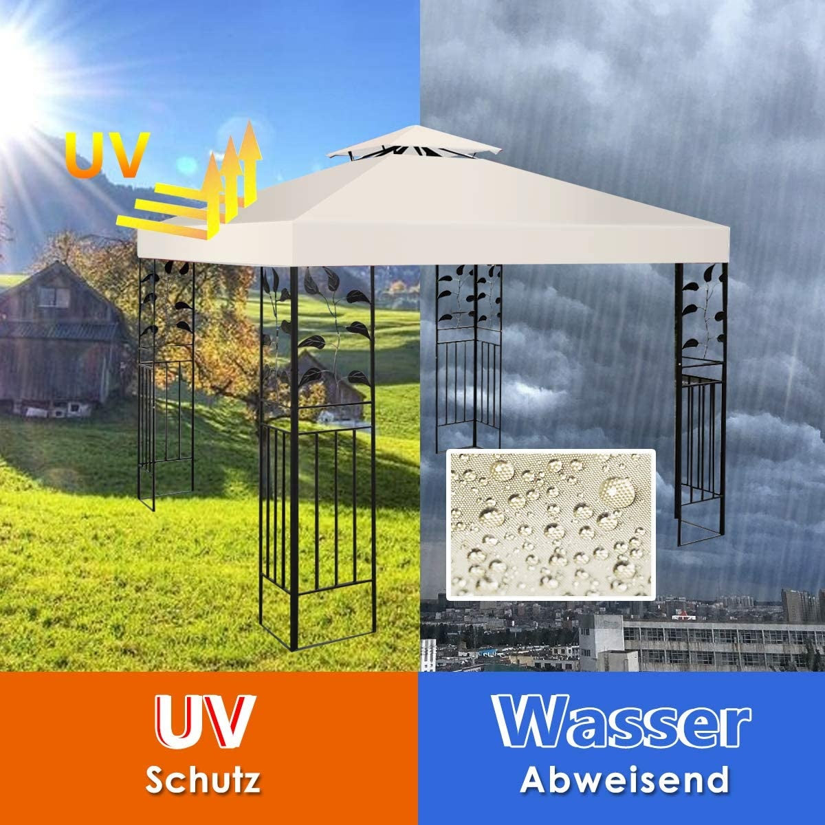 Replacement top cover 300 x 300 cm patio canopy for double-story gazebo beige