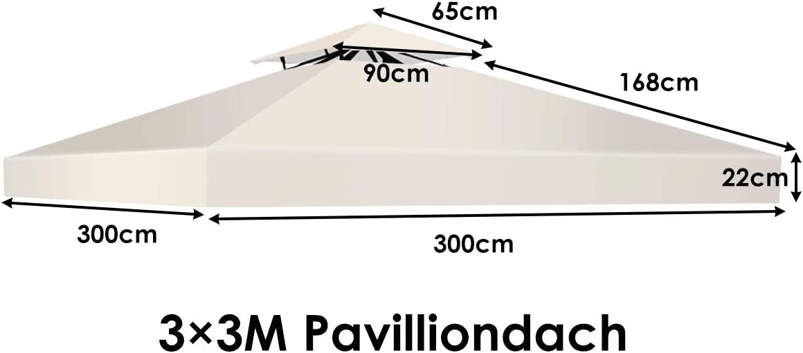Replacement top cover 300 x 300 cm patio canopy for double-story gazebo beige