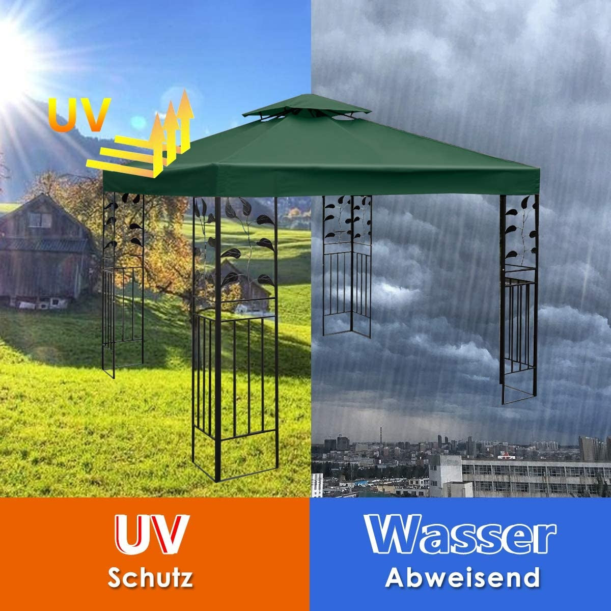 Replacement top cover 300 x 300 cm patio canopy for double-story gazebo dark green