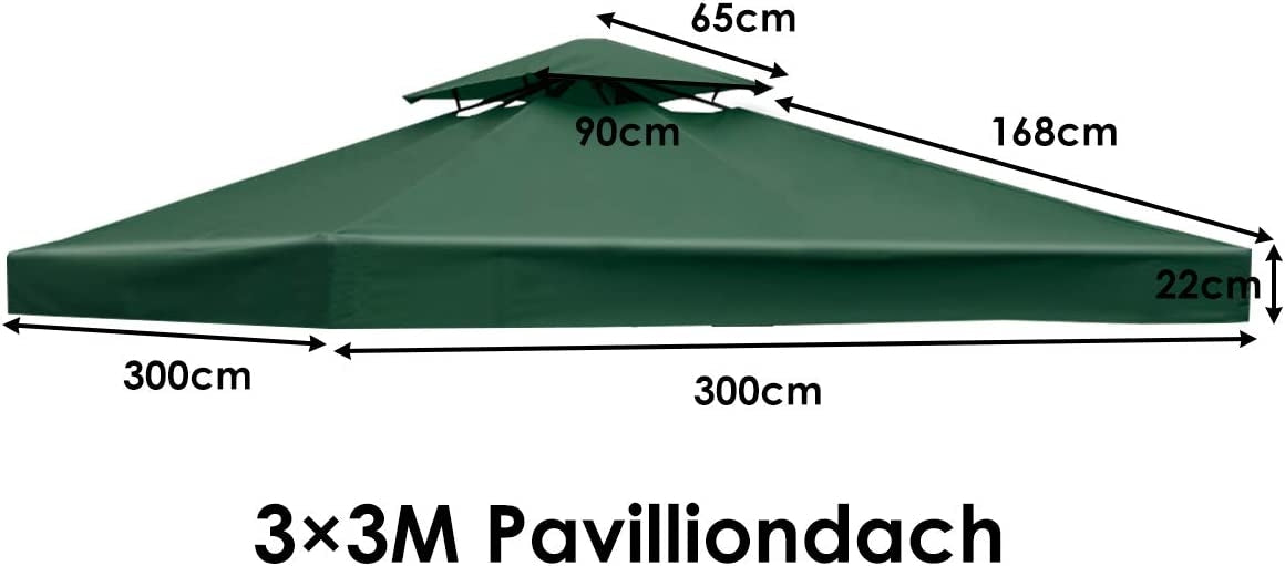 Replacement top cover 300 x 300 cm patio canopy for double-story gazebo dark green
