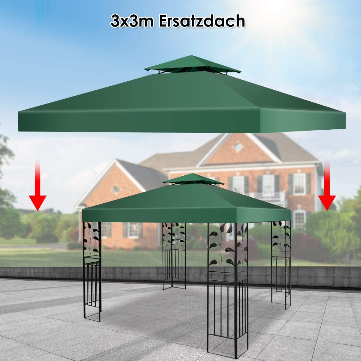 Replacement top cover 300 x 300 cm patio canopy for double-story gazebo dark green