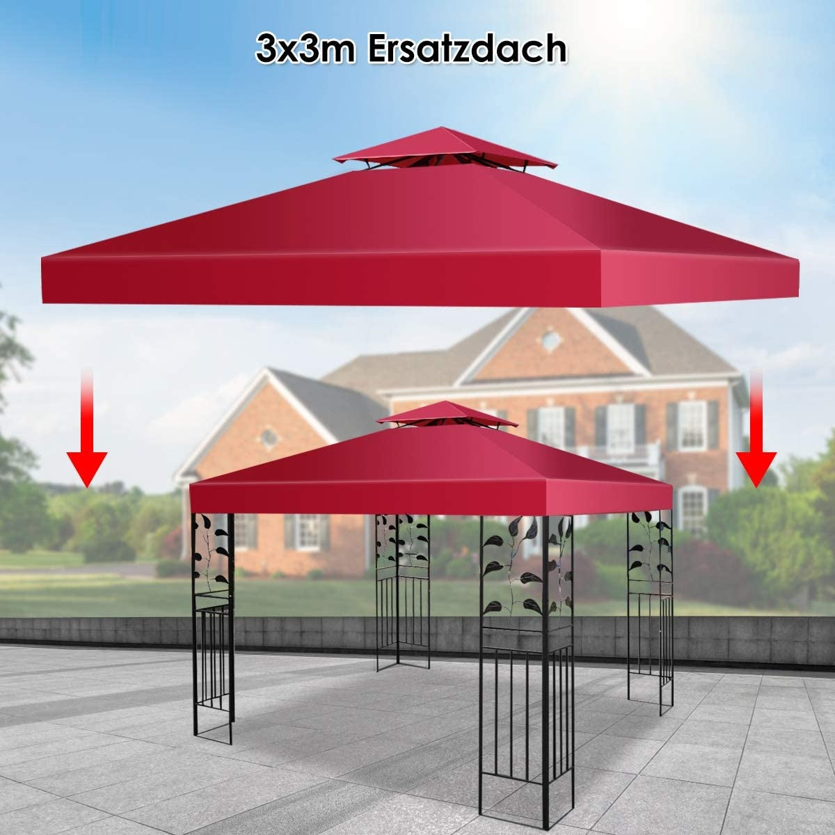 Replacement top cover 300 x 300 cm patio canopy for double-story pavilion wine