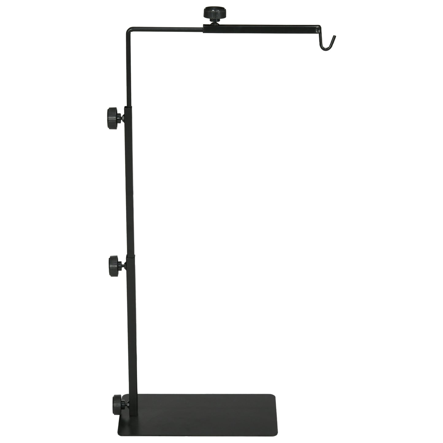 Adjustable reptile heat lamp stand, black steel, 4 wire holes