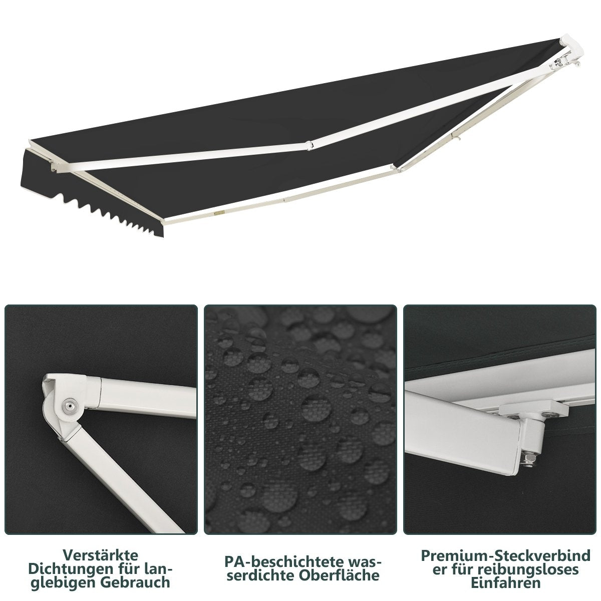 Retractable Aluminum Patio Awning with Crank, 3.6m x 3m, Gray