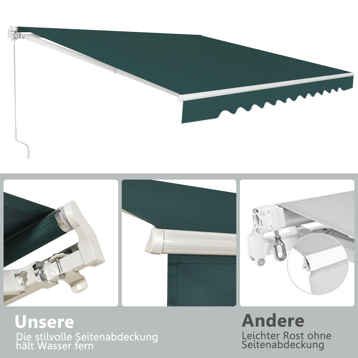 Retractable Awning with Crank, 400x250 cm, Green