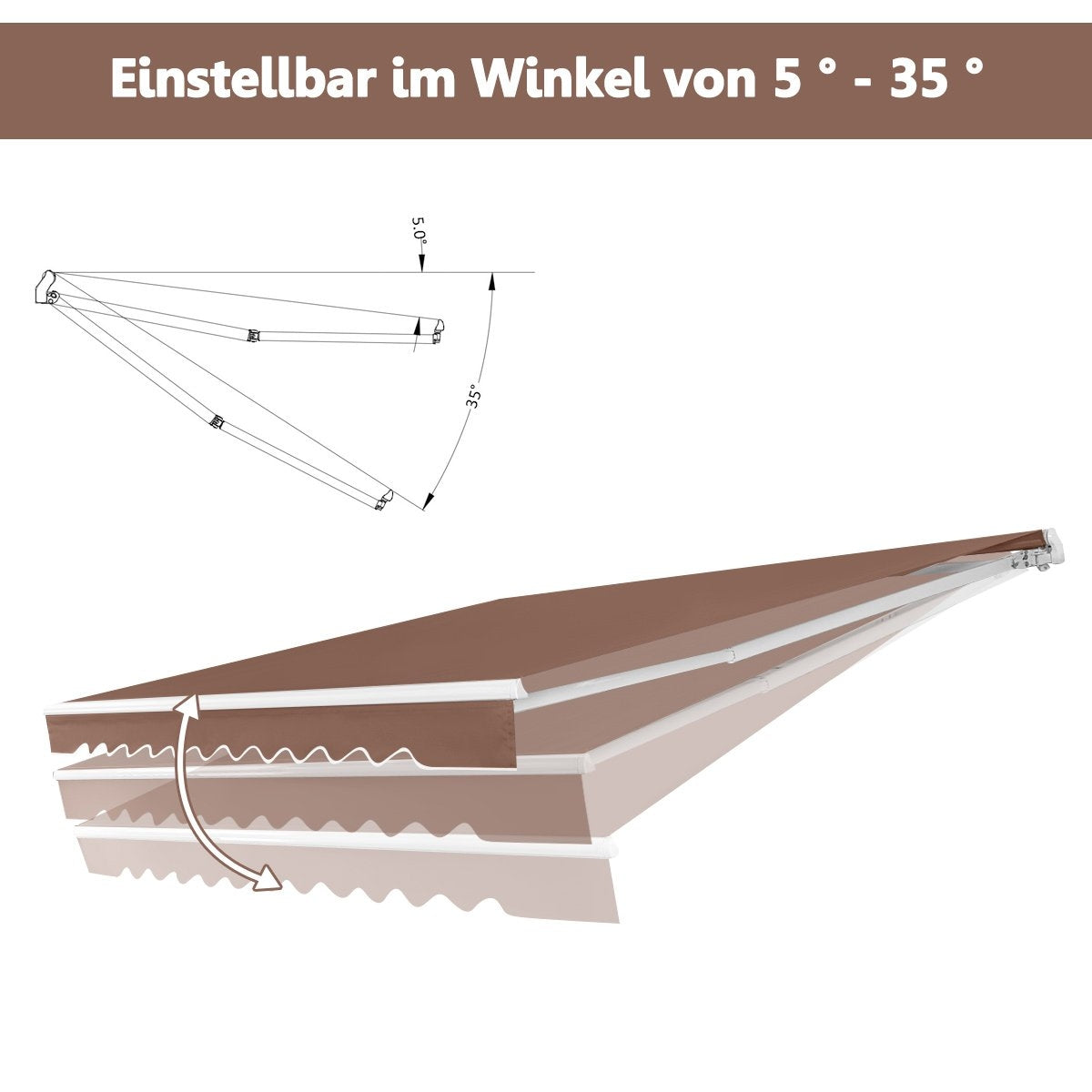 Retractable Patio Awning, Aluminum, 3.6m x 3m, Brown