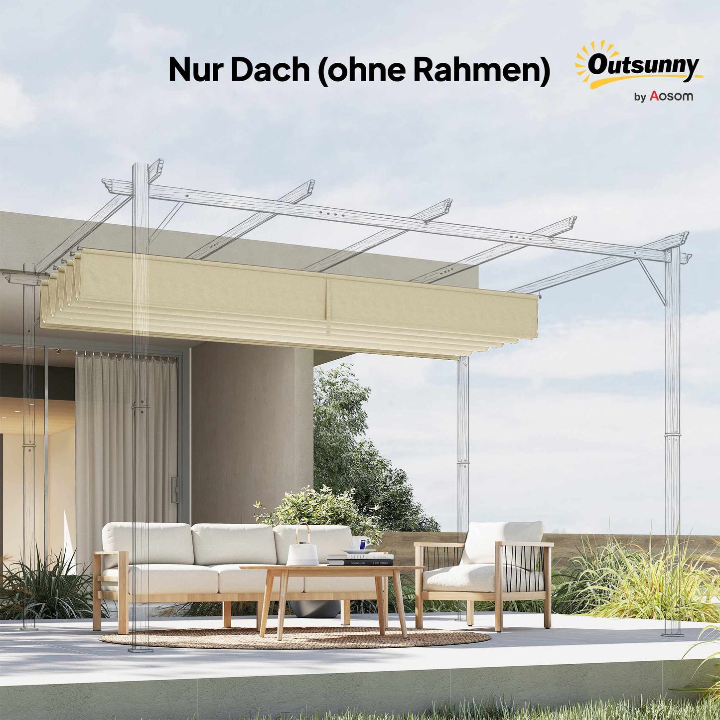 Retractable Pergola Replacement Canopy 3x3m, Cream, Polyester