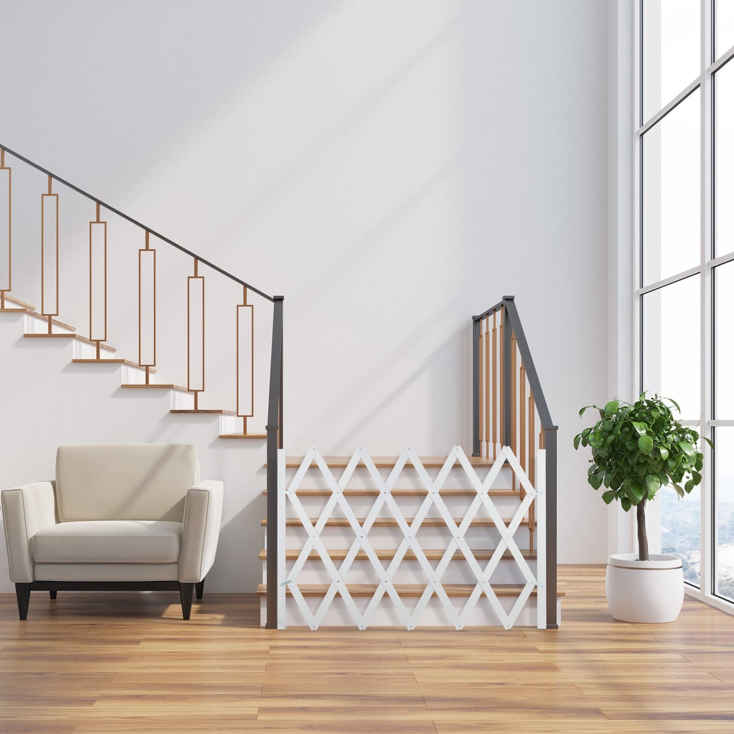 Retractable dog rail in white