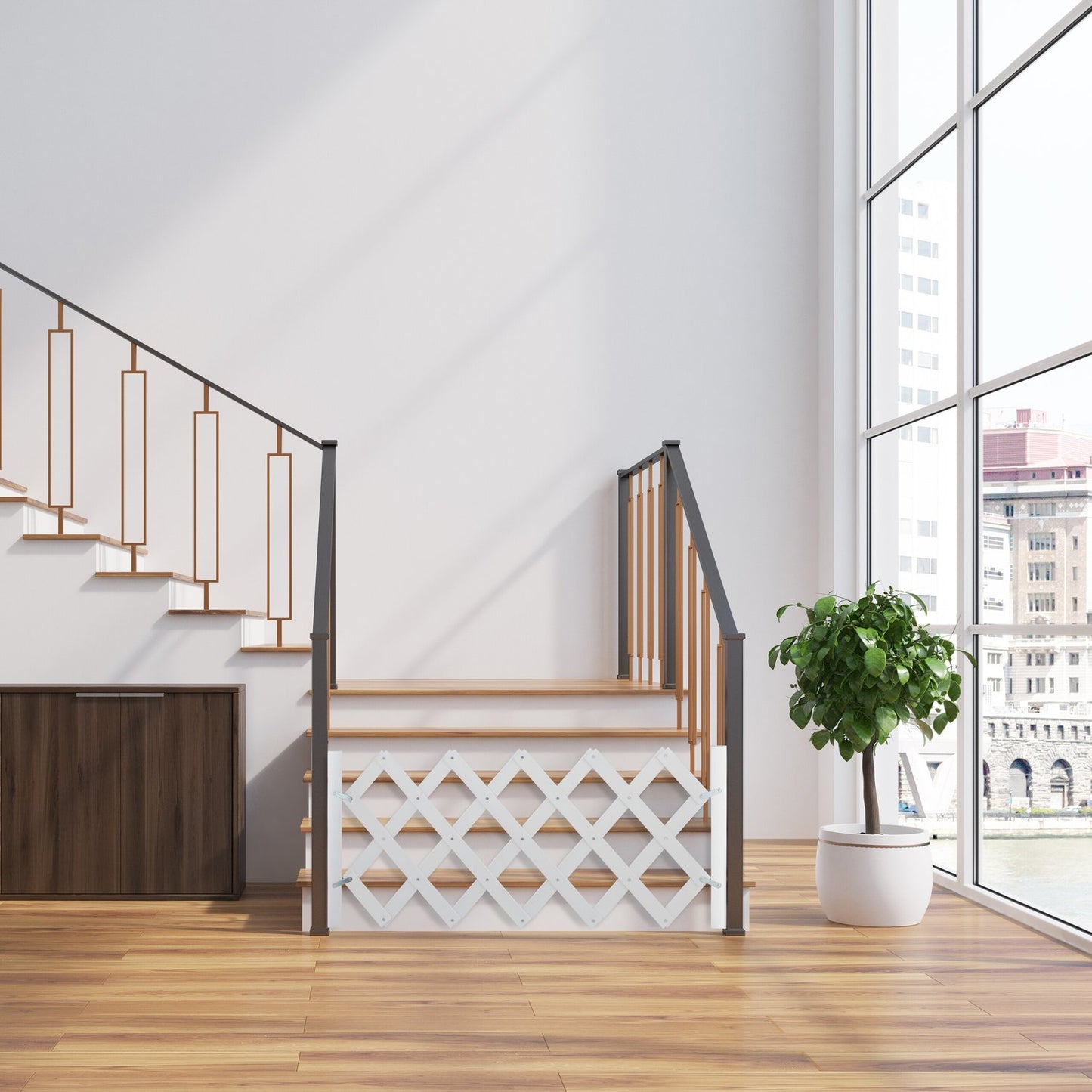 Retractable dog rail in white