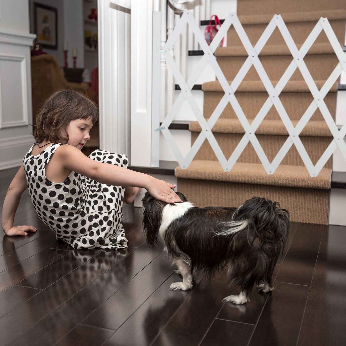 Retractable dog rail in white