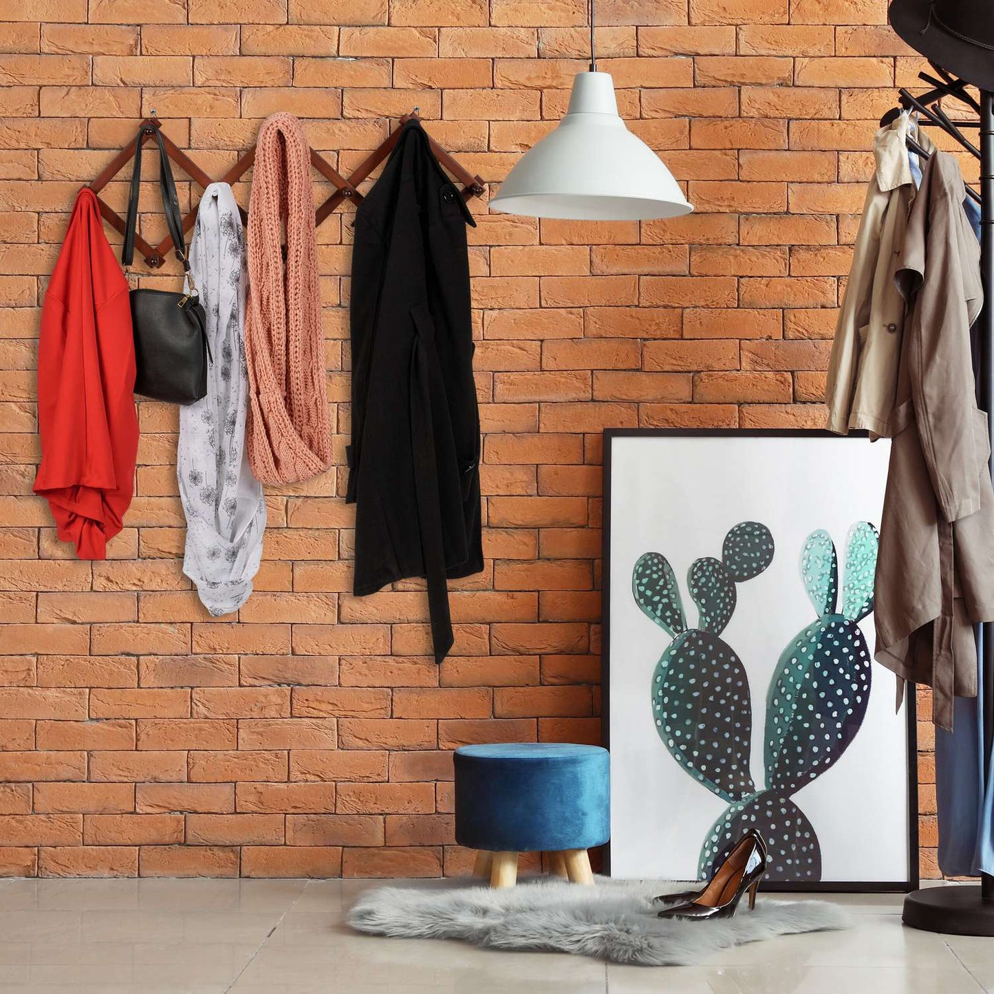 Retractable wall coat hanger in wood